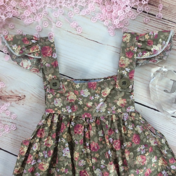 Boutique Baby Girl Olive Floral Romper - Picture 2 of 3
